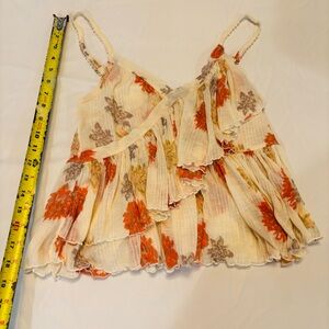 Free People Floral Ruffle Camisole in Cream and Orange